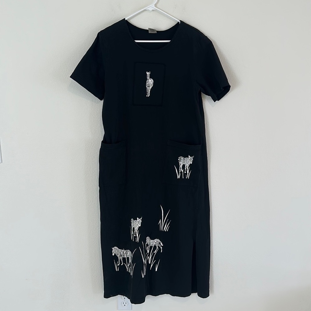 Vintage Farm Animal Midi Black Dress